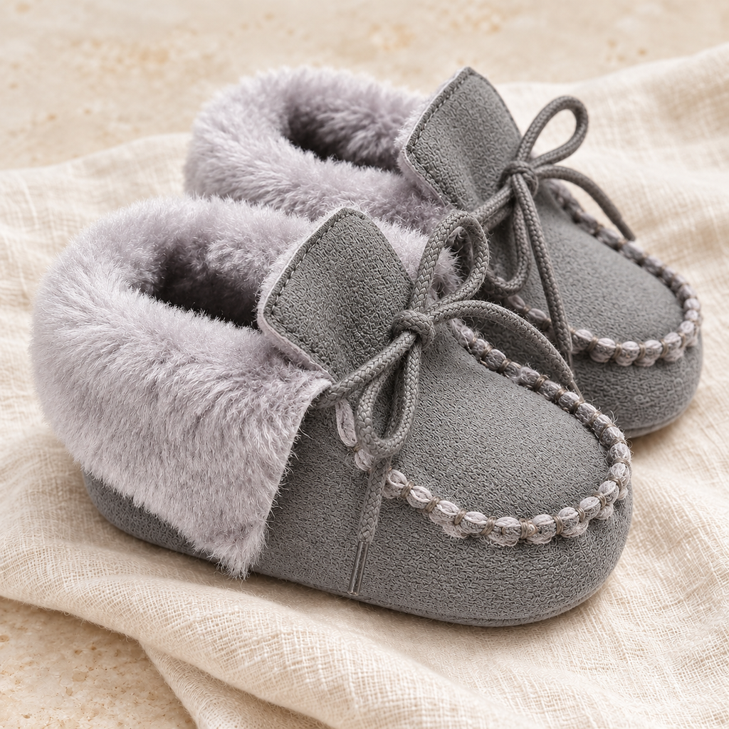 Soft-Sole Baby Snow Boots — Gray studio photo