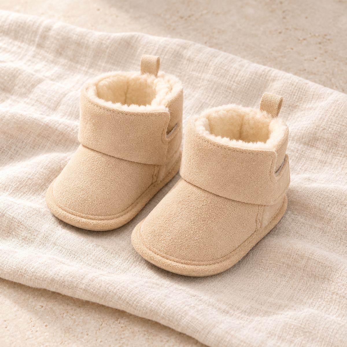 Cozy Velcro Baby Boots — Apricot studio photo