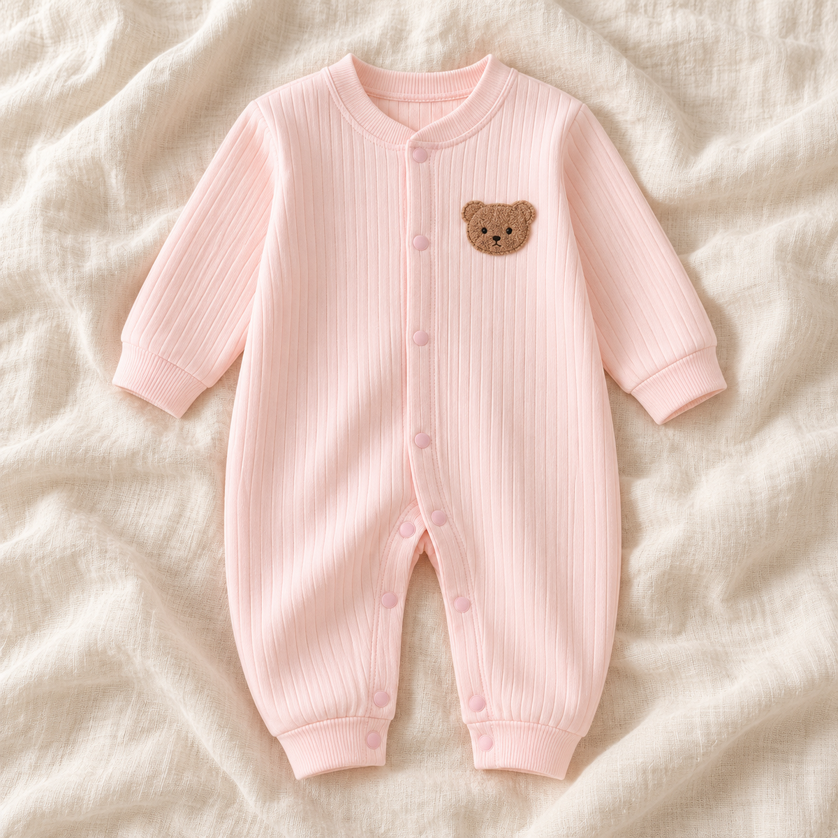 The Classic Button Knit Romper — pink on ivory linen