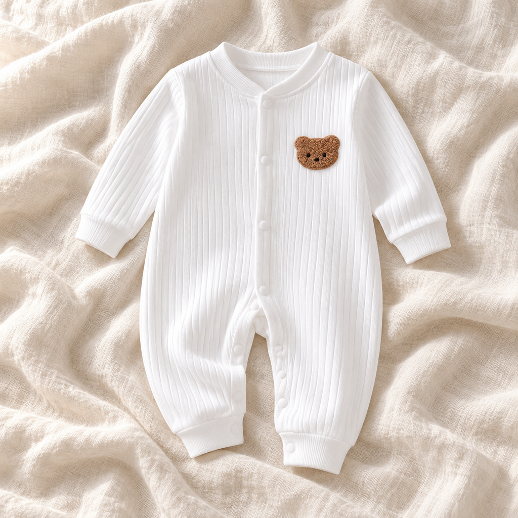 The Classic Button Knit Romper — white on ivory linen