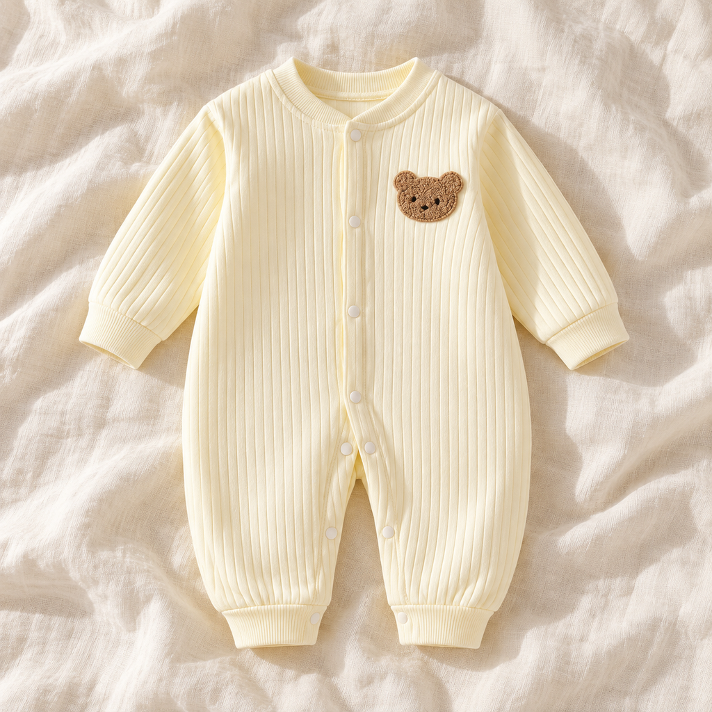 The Classic Button Knit Romper — yellow on ivory linen