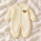 The Classic Button Knit Romper — yellow on ivory linen