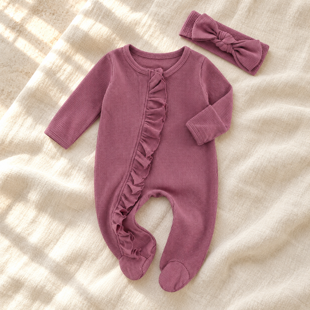 The Ruffle Footed Romper & Headband — Style 05 studio product photo