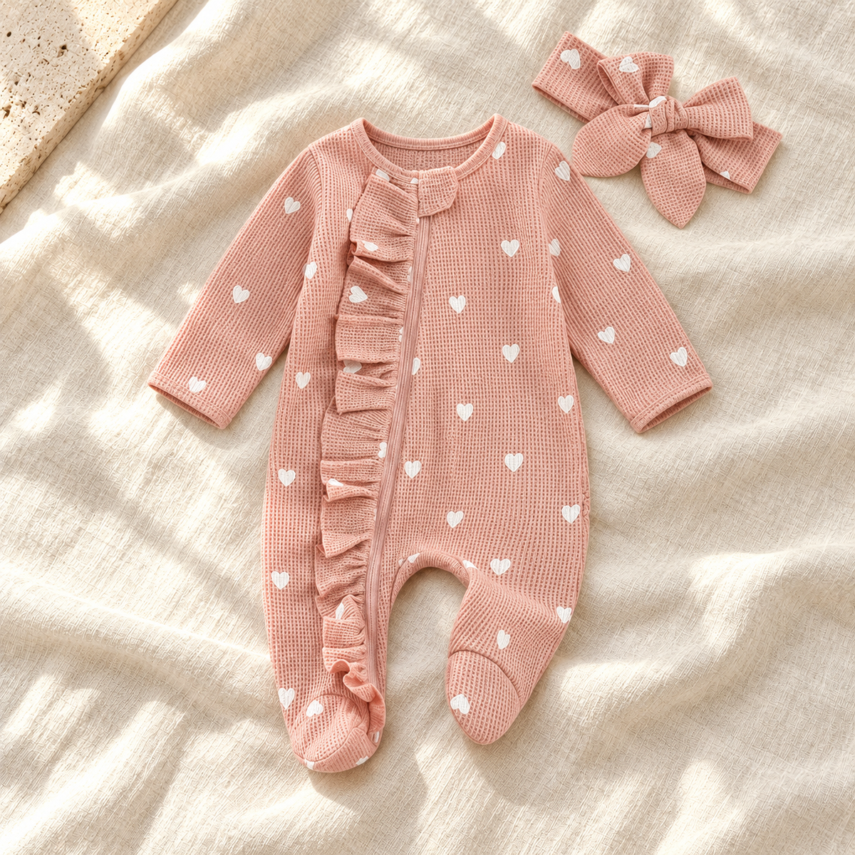 The Ruffle Footed Romper & Headband — Style 06 studio product photo