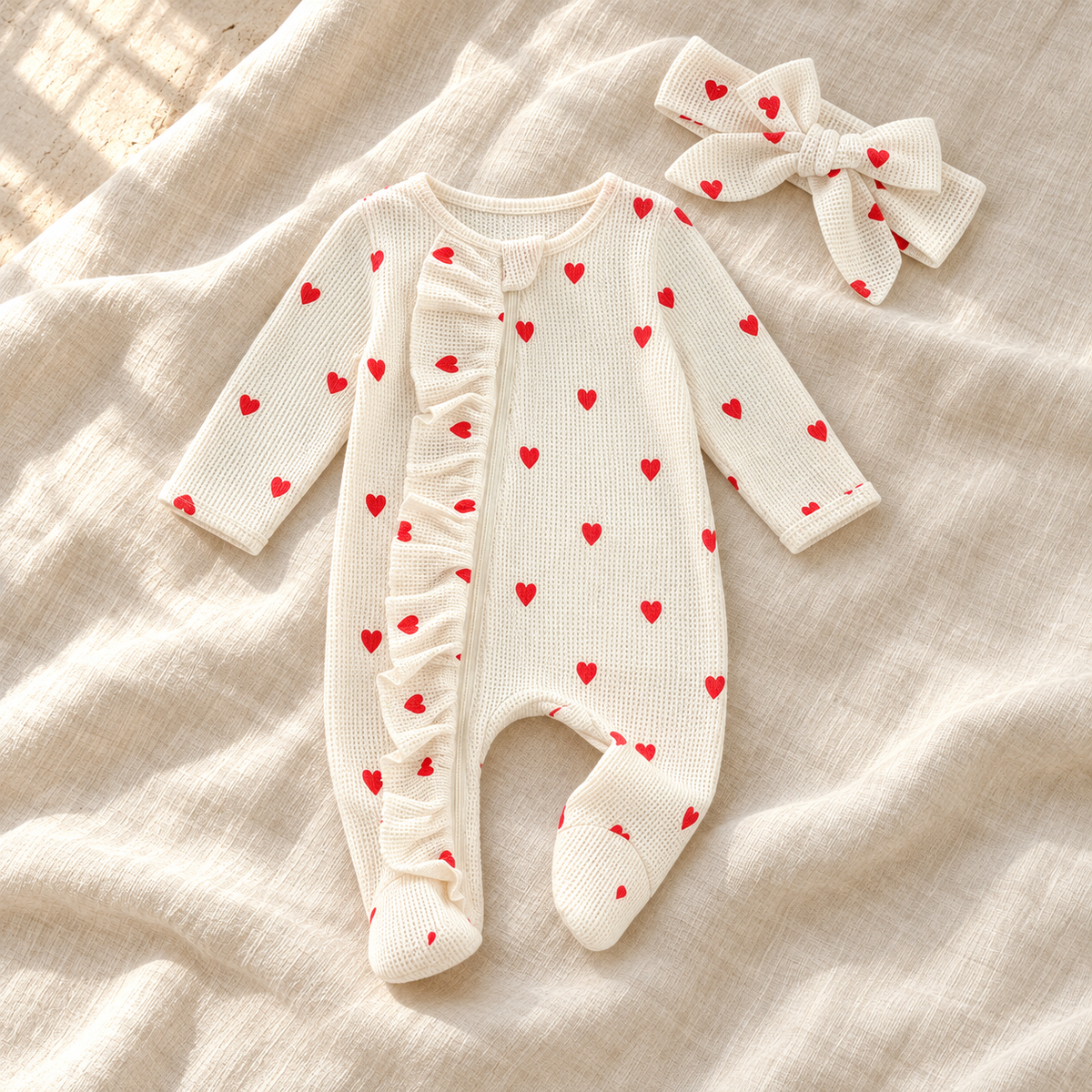 The Ruffle Footed Romper & Headband — Style 08 studio product photo