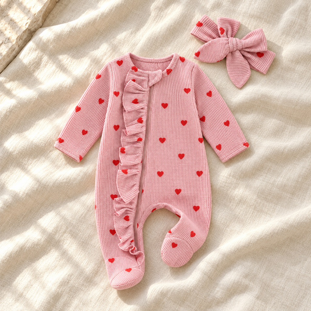 The Ruffle Footed Romper & Headband — Style 09 studio product photo