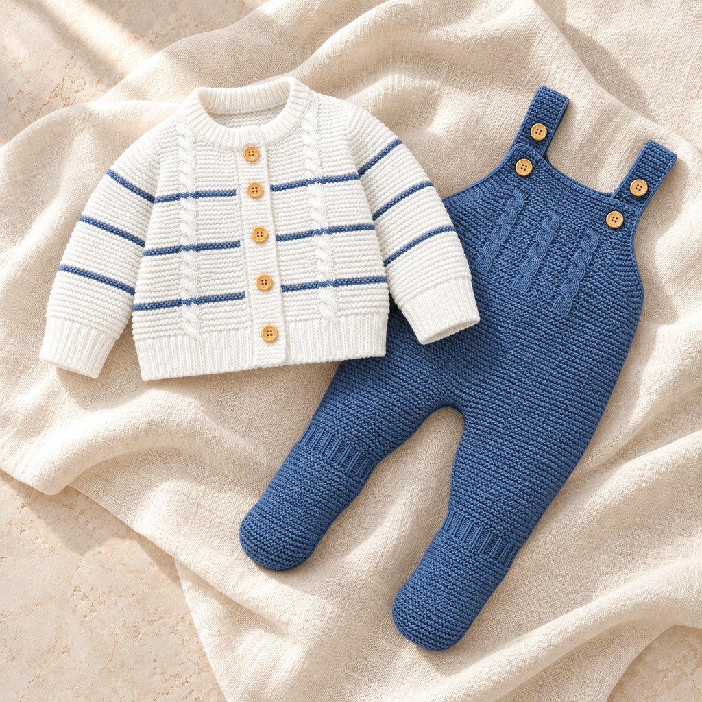 The Knit Jacket & Romper Set — Style 02 on ivory linen