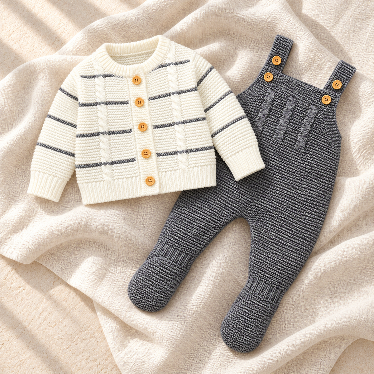 The Knit Jacket & Romper Set — Style 03 on ivory linen