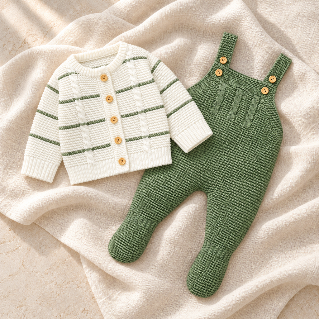 The Knit Jacket & Romper Set — Style 04 on ivory linen