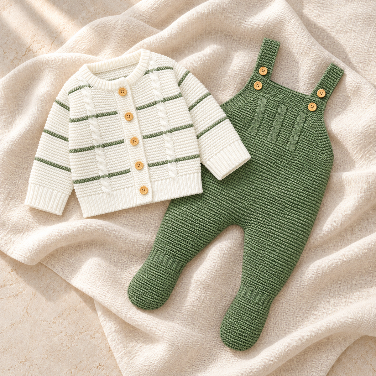 The Knit Jacket & Romper Set — Style 04 on ivory linen