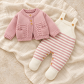 The Knit Cardigan & Strap Romper Set — Style 01 on ivory linen
