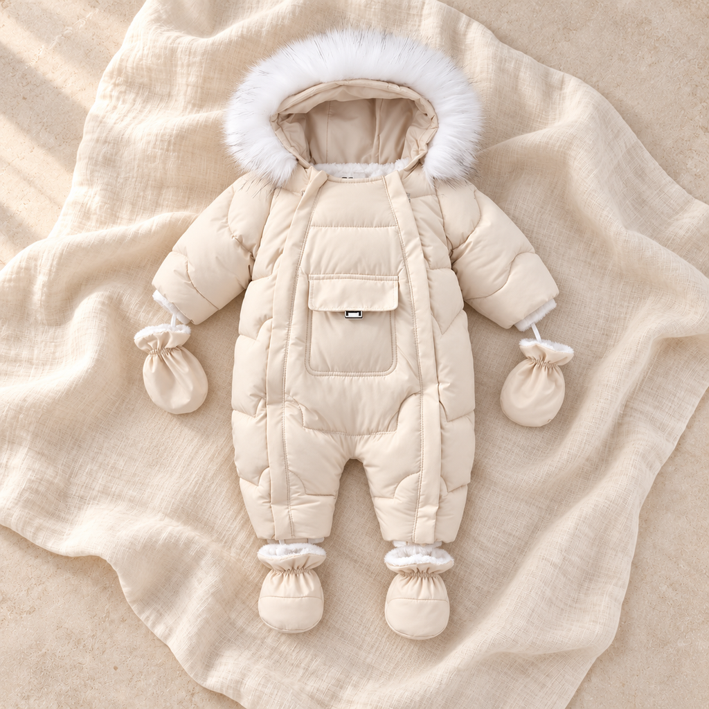 The Fleece Hooded Zip Romper — white-2 on ivory linen