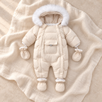 The Fleece Hooded Zip Romper — white-2 on ivory linen