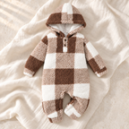The Plaid Plush Hooded Romper — Style 01 on ivory linen
