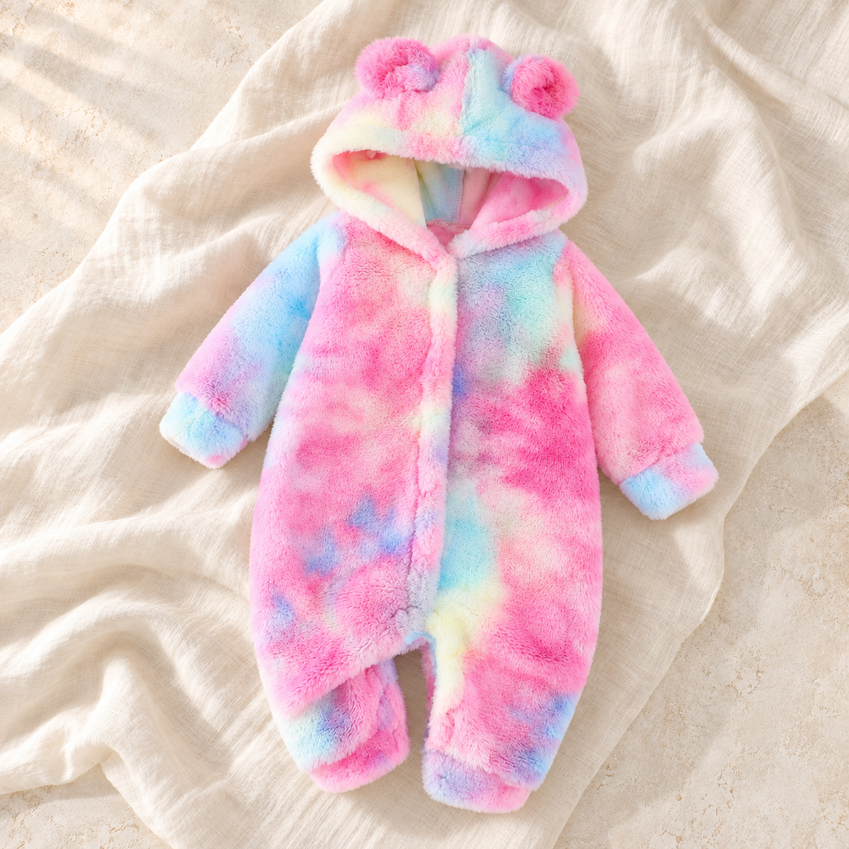 The Plaid Plush Hooded Romper — Style 02 on ivory linen