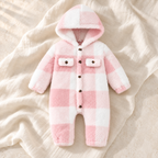The Plaid Plush Hooded Romper — Style 03 on ivory linen