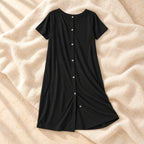 Short-Sleeve Maternity Nursing Nightdress, Dark Grey, on cream linen
