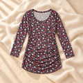 Printed Long-Sleeve Ruched Nursing Top, Brown, on cream linen