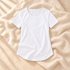 Zip-Access Short-Sleeve Nursing T-Shirt, WHITE, on warm cream linen