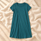 Short-Sleeve Maternity Nursing Nightdress, PEACOCK BLUE, on cream linen