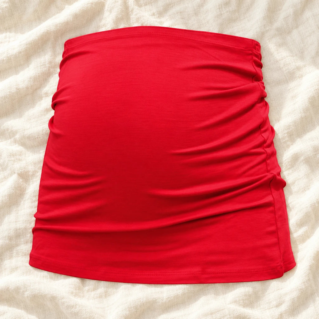 Tots & Moms stretch maternity band — red / China Mainland / M — product on cream linen