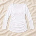 Printed Long-Sleeve Ruched Nursing Top — WHITE — product detail