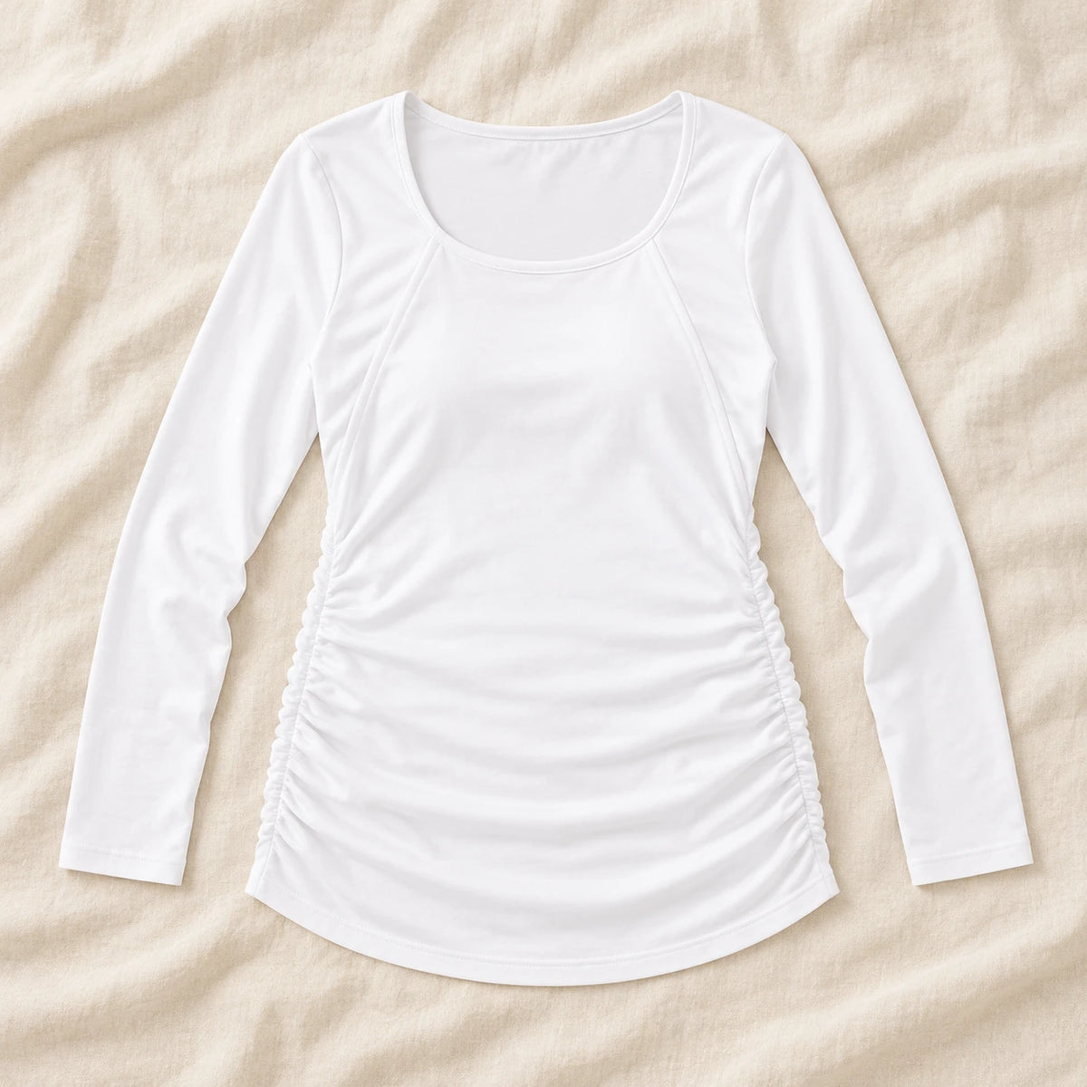 Printed Long-Sleeve Ruched Nursing Top — WHITE — product detail