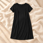 Short-Sleeve Maternity Nursing Nightdress, black, on cream linen