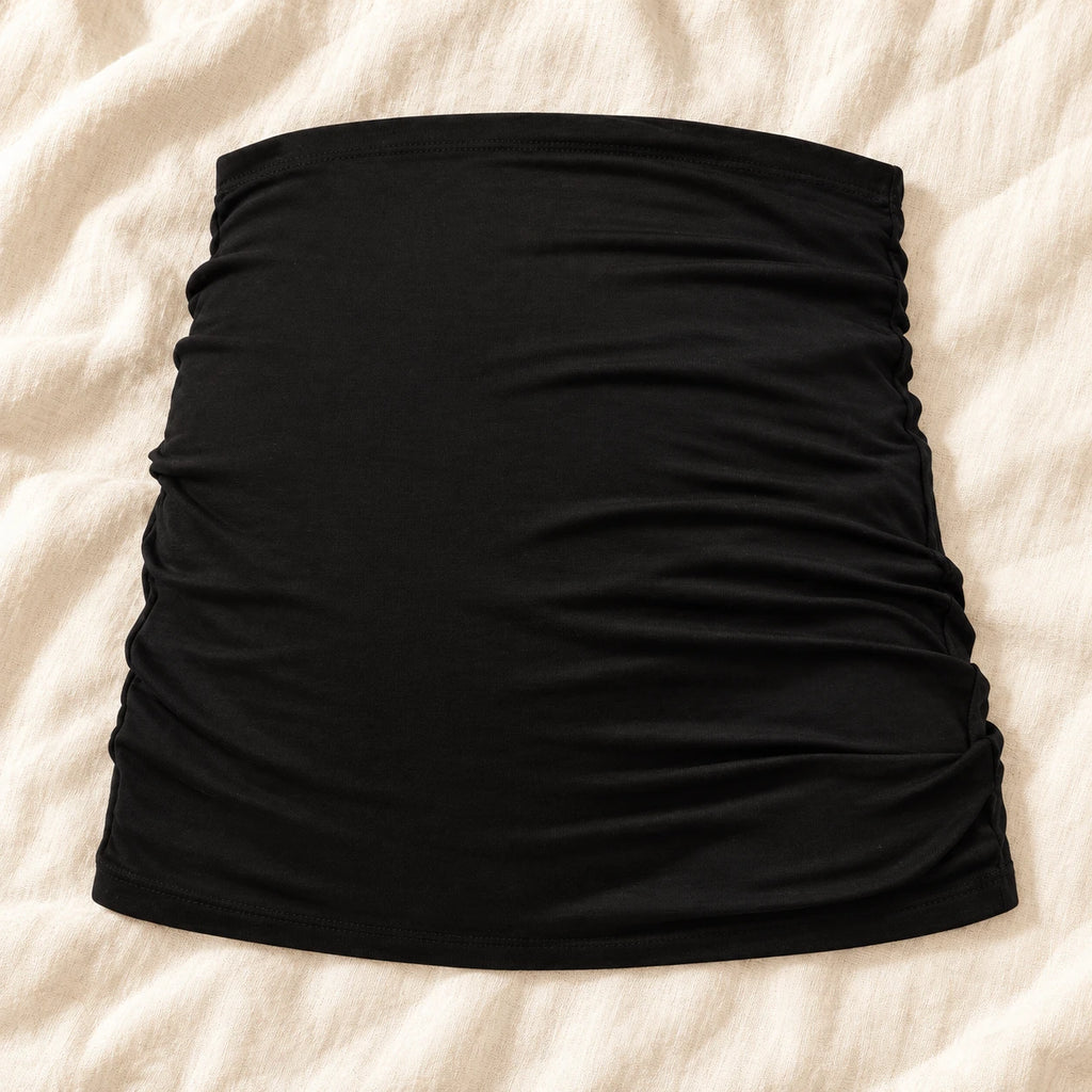 Tots & Moms stretch maternity band — black / China Mainland / M — product on cream linen