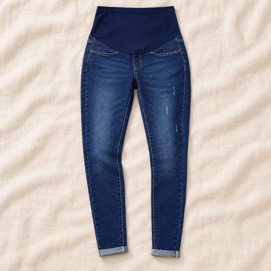 Elastic-Waist Maternity Pencil Jeans — Blue — product detail