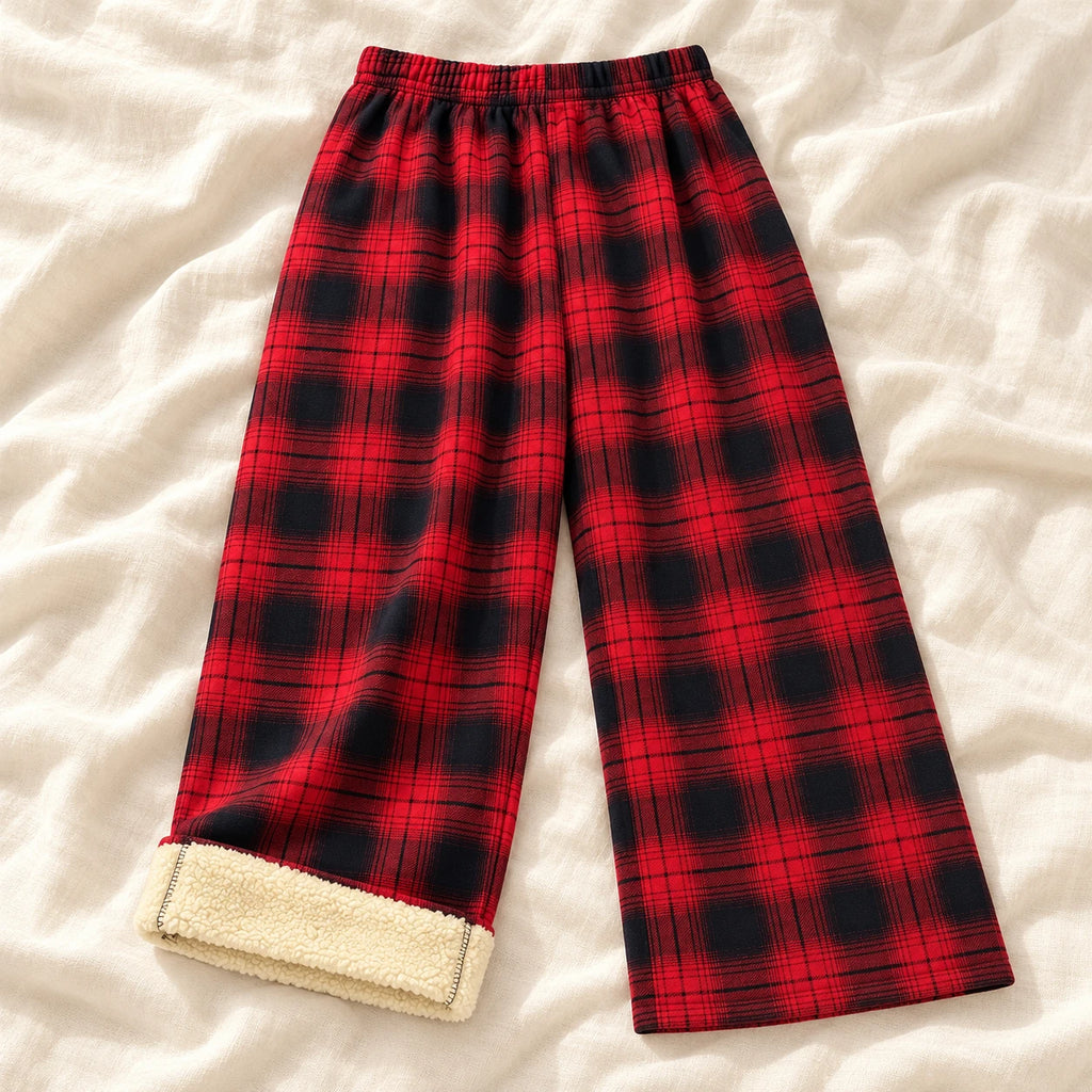 Plaid Wide-Leg Maternity Trousers — Style P — on cream linen