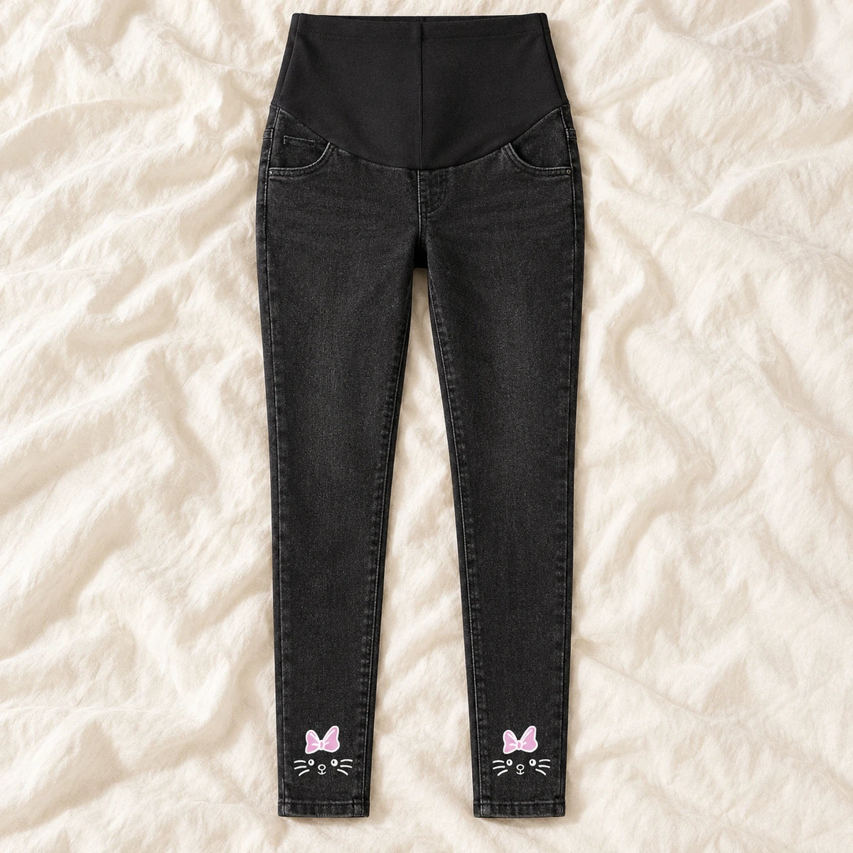 Tots & Moms maternity jeans — Black — Bow Cat, product view