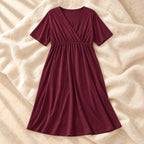 V-Neck Short-Sleeve Nursing Dress, F, product on cream linen