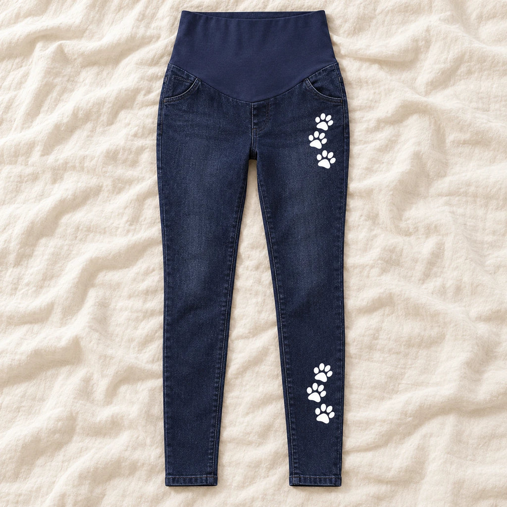 Tots & Moms maternity jeans — Indigo — Paw Print, product view