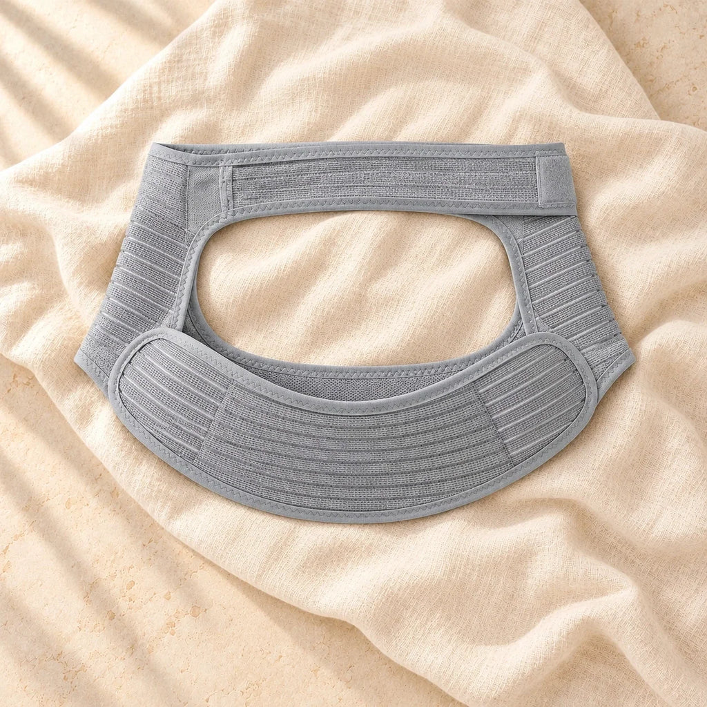 Adjustable Maternity Abdominal Support Belt, Light Grey, product on cream linen