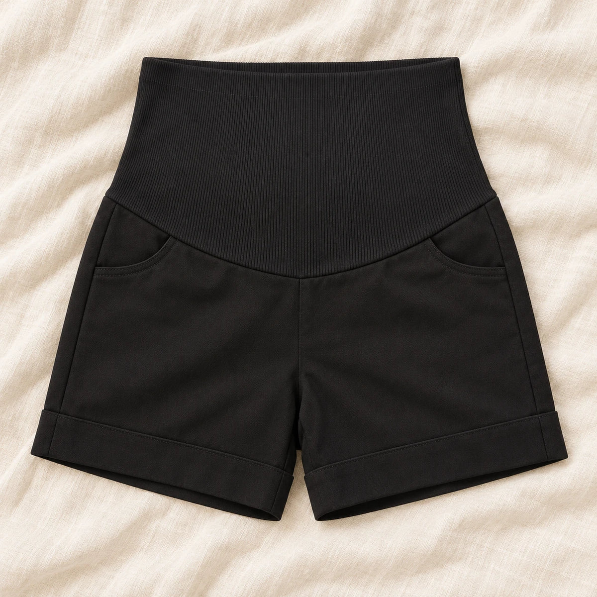 Adjustable-Waist Maternity Shorts — black — product detail