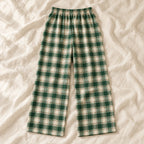 Plaid Wide-Leg Maternity Trousers — Style G — on cream linen