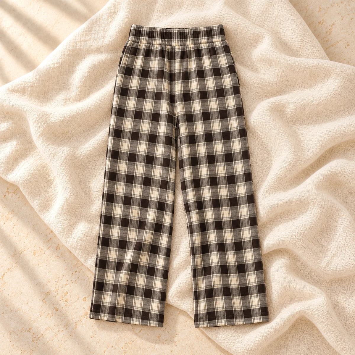 Fleece-Lined Wide-Leg Maternity Trousers, C, on warm cream linen