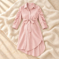 Button-Front Pleated Maternity Dress, Pink, on warm cream linen