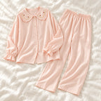 Long-Sleeve Maternity Pyjama Set — A02-77457 — product set on cream linen