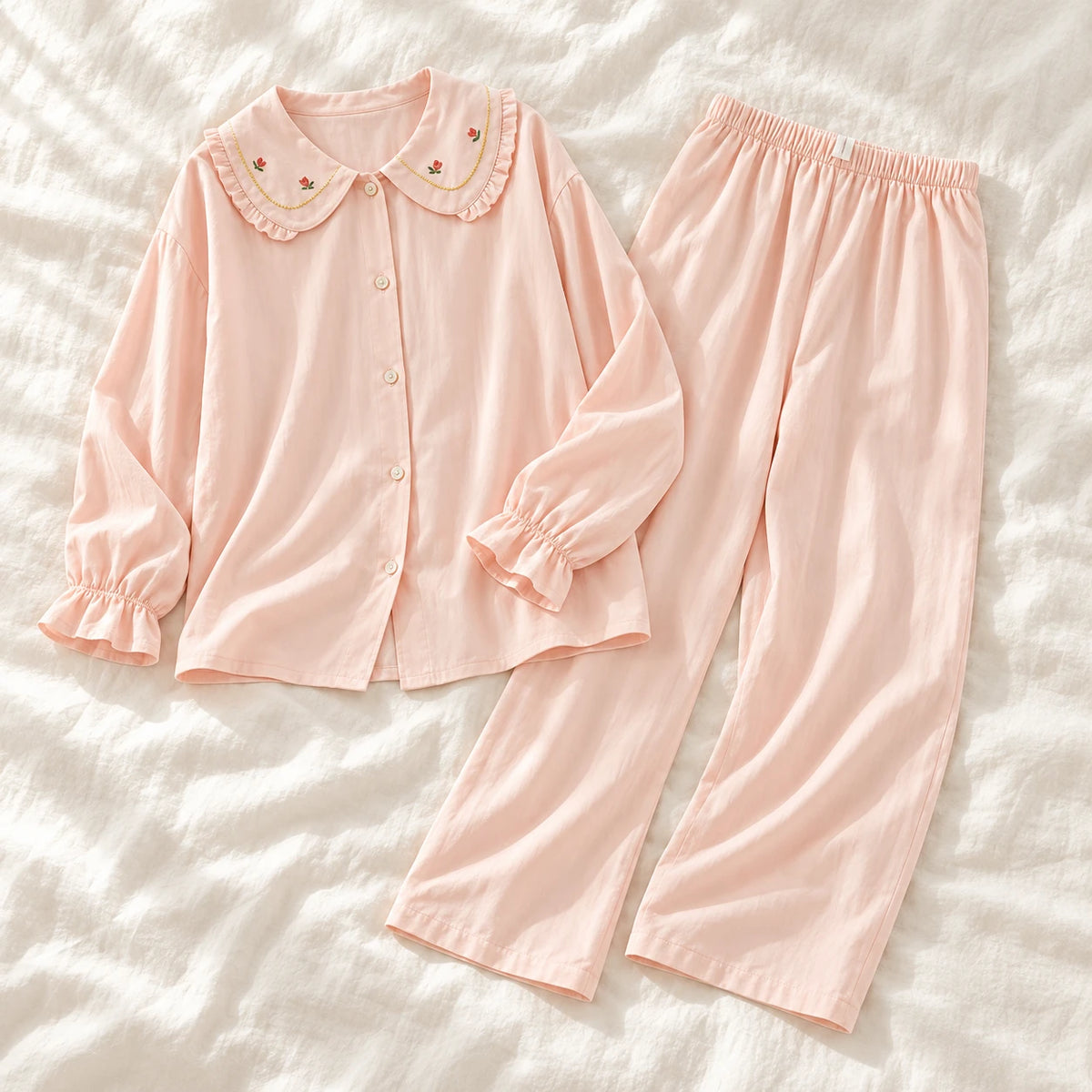 Long-Sleeve Maternity Pyjama Set — A02-77457 — product set on cream linen