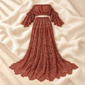 Don&Judy Off-Shoulder Lace Maternity Two-Piece Set, Terracotta, product on cream linen
