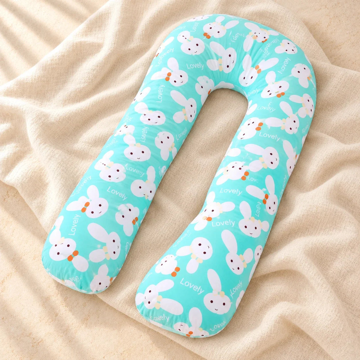 Full-Body Pregnancy Pillow — 130 × 70 cm, Rabbit, product on cream linen
