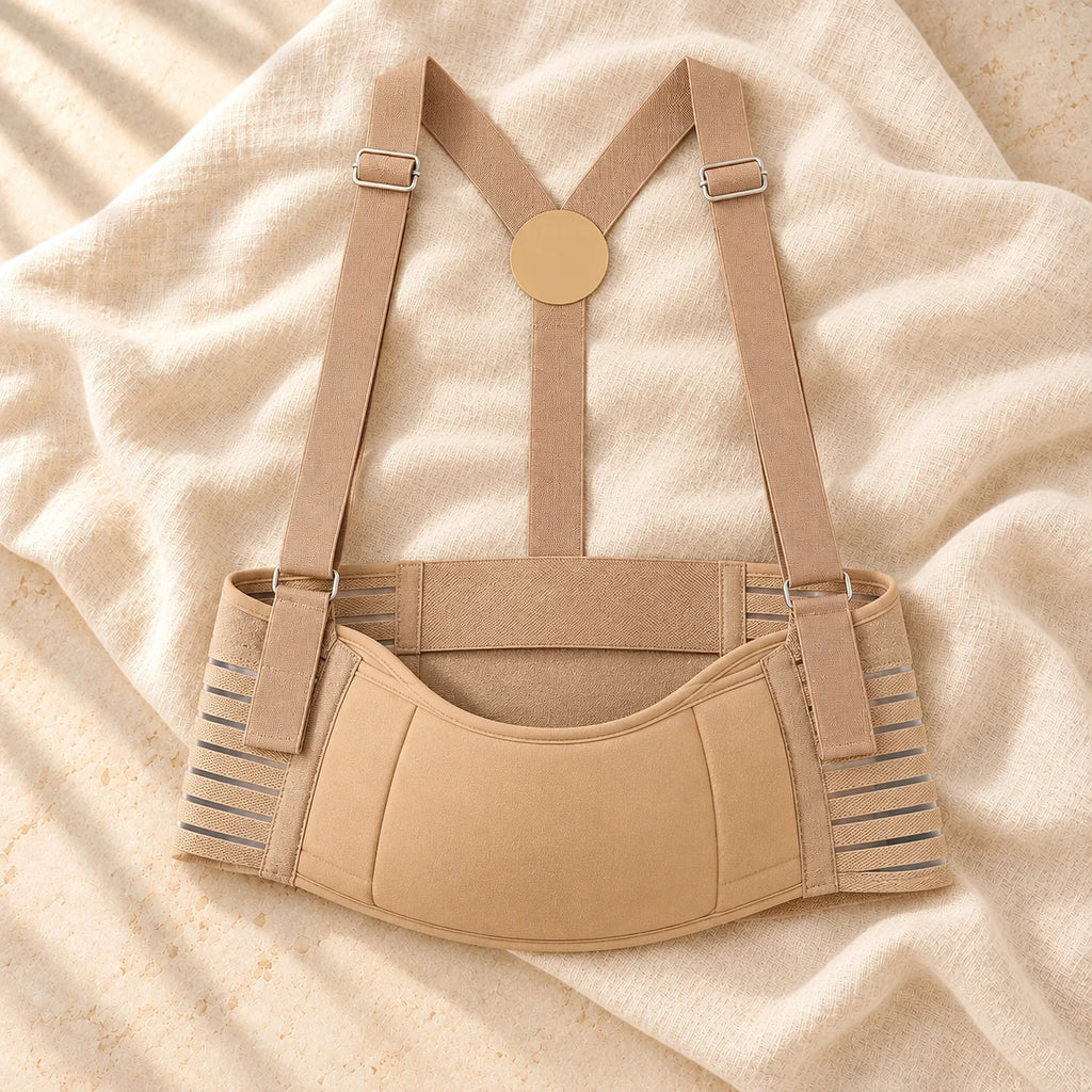Everyday Pregnancy Belly Support Belt, Dark Khaki, on warm cream linen