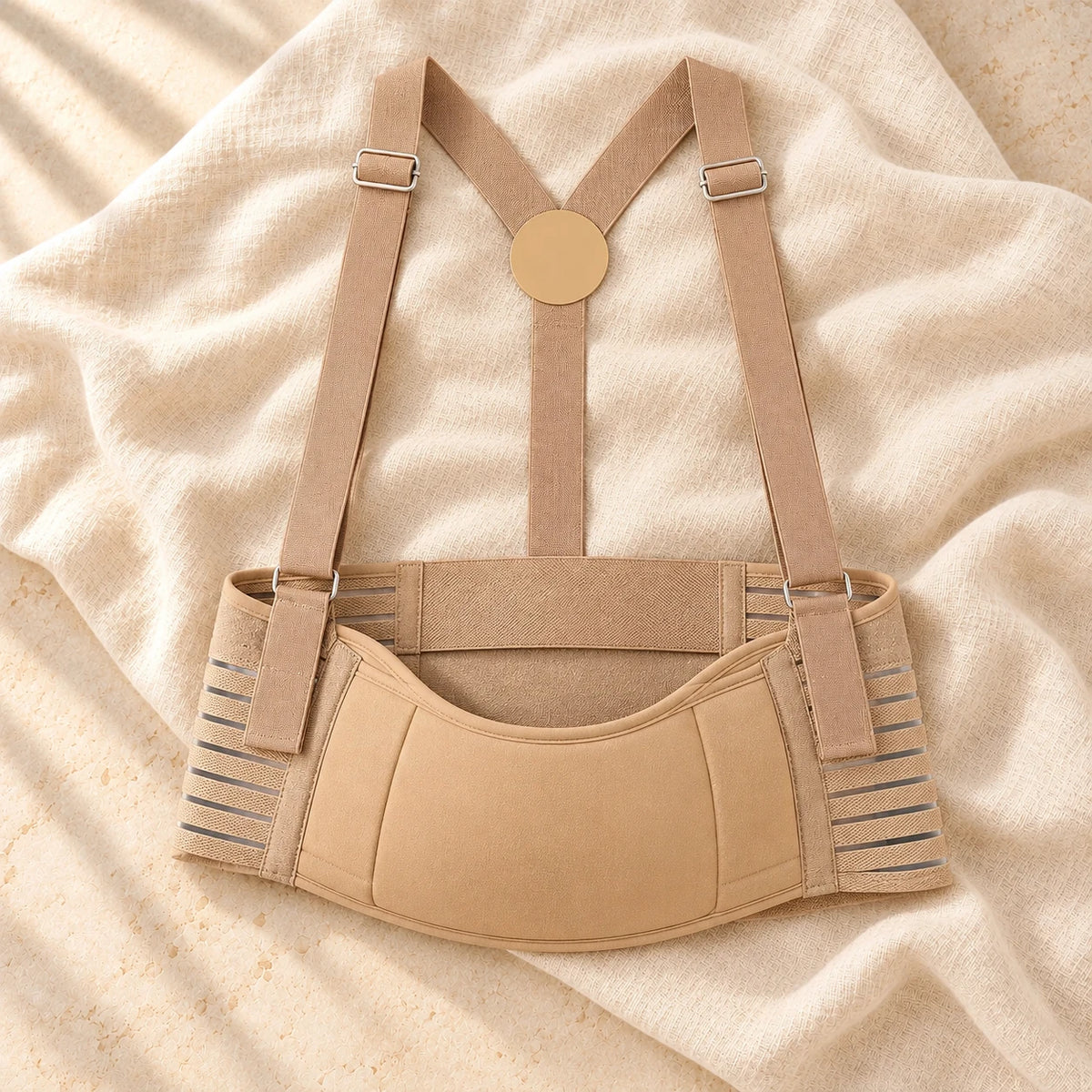 Everyday Pregnancy Belly Support Belt, Dark Khaki, on warm cream linen
