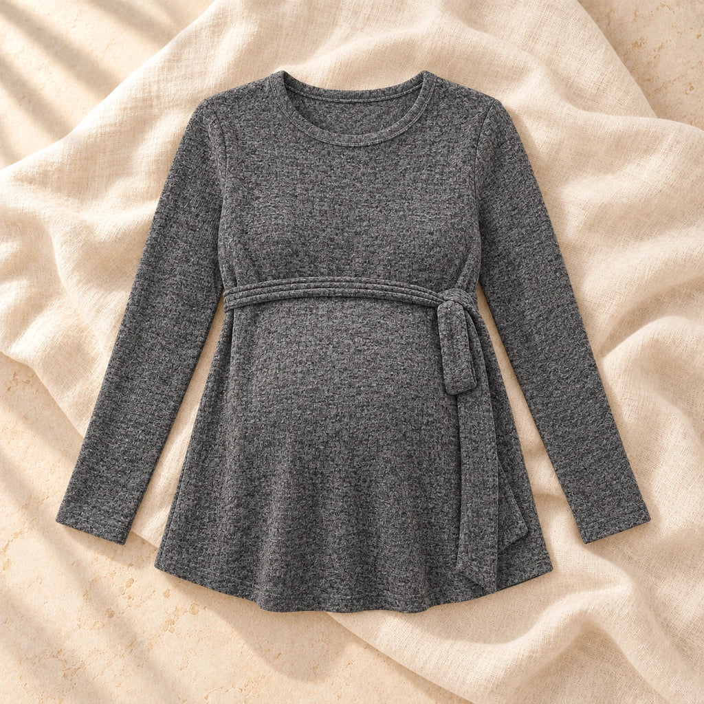 Patchwork Long-Sleeve Maternity Sweatshirt, E, on warm cream linen