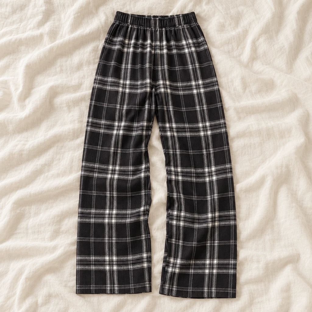 Plaid Wide-Leg Maternity Trousers — Style A — on cream linen