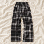Plaid Wide-Leg Maternity Trousers — Style A — on cream linen