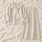 Bow & Lace Maternity Sweater & Skirt Set — Apricot — product detail