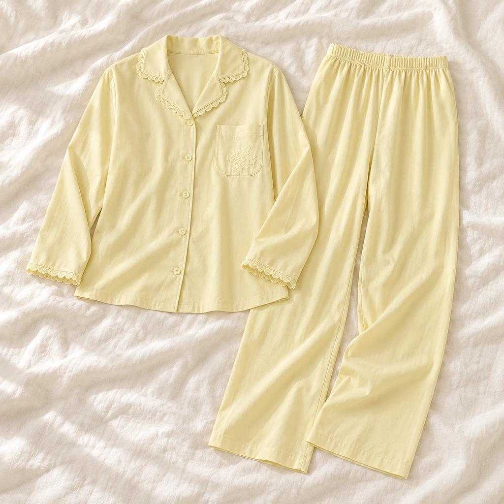Long-Sleeve Maternity Pyjama Set — A02-77460 — product set on cream linen